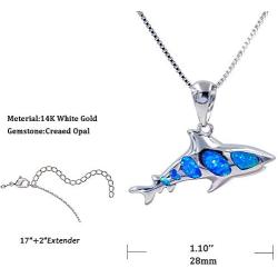 JUMULAND Blue Simulated Opal Necklaces for Women Shark Pendant Ocean Jewelry Gifts for Girls Mother Daughter