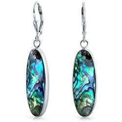 Rainbow Abalone Shell Natural Oval Shaped Drop Bezel Set Dangle Leverback Earrings For Women Teen 925 Sterling Silver