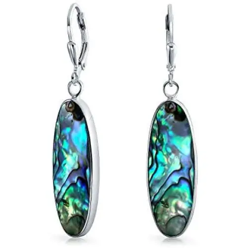Rainbow Abalone Shell Natural Oval Shaped Drop Bezel Set Dangle Leverback Earrings For Women Teen 925 Sterling Silver Rainbow Abalone Shell Natural Oval Shaped Drop Bezel Set Dangle Leverback Earrings For Women Teen 925 Sterling Silver