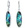 Rainbow Abalone Shell Natural Oval Shaped Drop Bezel Set Dangle Leverback Earrings For Women Teen 925 Sterling Silver