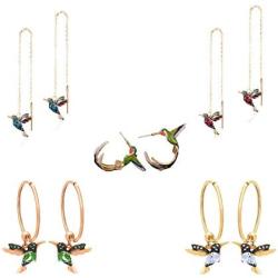 3Pairs/Set Hummingbird Rhinestone Long Tassels Threader Dangle Earrings Colorful Elegant Hummingbirds Crystal Drop Earring Set Multicolor Stud Post Jewelry for Teens Women Girls