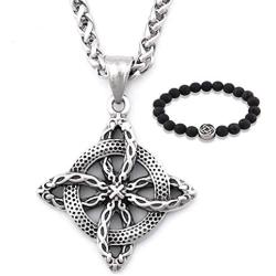 GUNGNEER Men Stainless Steel Irish Knot Shield Protection Pendant Necklace 20'' 28'' Keel Chain Celtic Jewelry Amulet