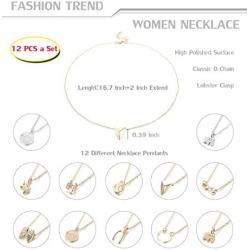 Subiceto 12 PCS Message Gift Card Necklaces for Women Anchor Compass Good Luck Elephant Pendant Necklace Friendship Valentines Gifts