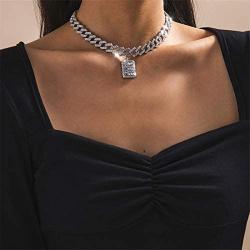 Ingemark Sparkly Initial E Necklace Rhinestone Cuban Link Chain Choker Necklace for Women Girls