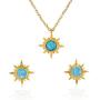 namana Sunburst Opal Necklace and Earrings Set for Women. Dainty Brushed Finish 14 Carat Gold Plated Sun Jewelry for Women Set with Synthetic Opals. Mini Stud Earrings and Necklace with Gift Box