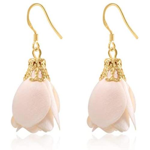 Rose Flower Tassel Earrings Dangle Drop 925 Silver French Hook Jewelry for Womens