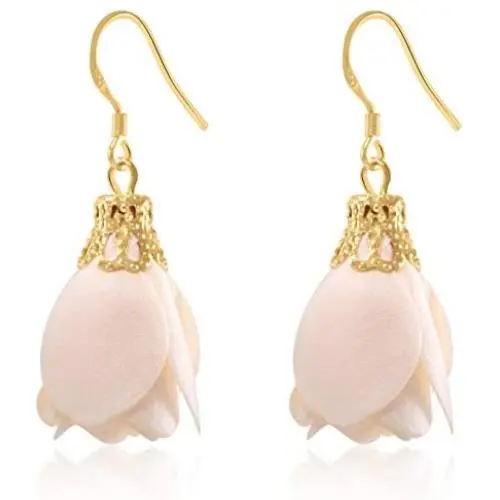 Rose Flower Tassel Earrings Dangle Drop 925 Silver French Hook Jewelry for Womens Rose Flower Tassel Earrings Dangle Drop 925 Silver French Hook Jewelry for Womens
