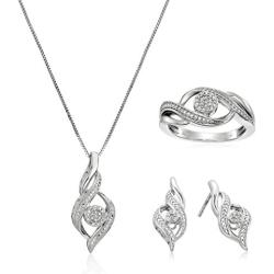 Sterling Silver Diamond Ring Size 7, Earrings, and Pendant Necklace Jewelry Set (1/8 cttw, J-K Color, I2-I3 Clarity)