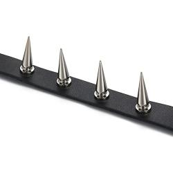 Flongo Gothic Black Rivet Leather Spiked Necklace Neckband Choker, Unisex Spike Studded Punk Rock Biker Wide Strap Leather Collar Necklace, Rivets Spiked Accent Leather Choker (Newest Upgrade Model)