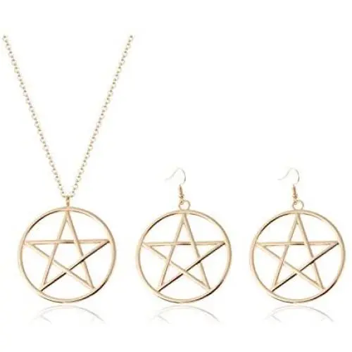 2Pcs Pentacle Pentagram Star Necklace Earrings Set for Women Simple Hollow Star Jewerly 2Pcs Pentacle Pentagram Star Necklace Earrings Set for Women Simple Hollow Star Jewerly