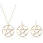 2Pcs Pentacle Pentagram Star Necklace Earrings Set for Women Simple Hollow Star Jewerly