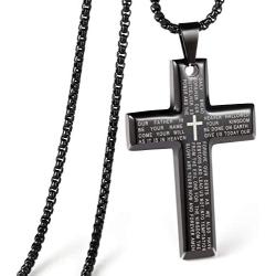 CHOLER Cross Necklace for Men Steel Pendant Lords Prayer Religious Necklace