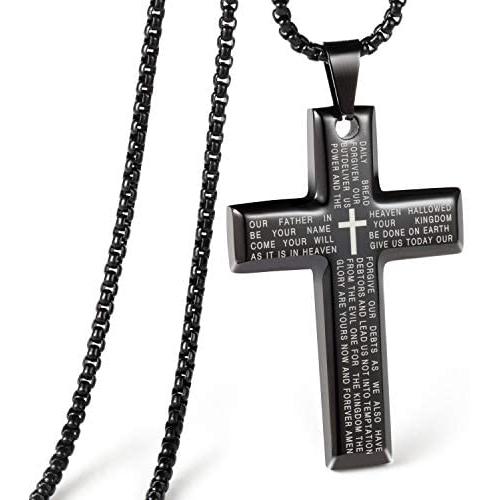 CHOLER Cross Necklace for Men Steel Pendant Lords Prayer Religious Necklace
