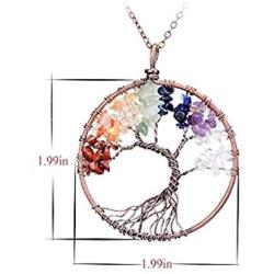E-clickstore Tree of Life Seven Chakra Pendant Amethyst Rose Quartz Healing Crystal Necklace Gemstone Chakra Jewelry with 7 chakra in Copper Wire