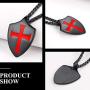 Richsteel Medieval Knights Templar Seal Medallion Saint-Omer Pewter/Cross Shield Necklace for Men Women Stainless Steel/18K Gold Plated/Black Amulet Jewelry(Send Gift Box)