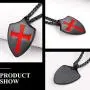 Richsteel Medieval Knights Templar Seal Medallion Saint-Omer Pewter/Cross Shield Necklace for Men Women Stainless Steel/18K Gold Plated/Black Amulet Jewelry(Send Gift Box)