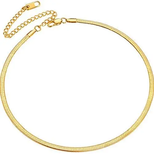 ChainsPro Girls Layered Necklace, Choker, Snake Calvice Chain, Delicate Dainty Jewelry, with Durable Clasp, 3/5MM Width, 12“/15''/18”(Send Gift Box)
