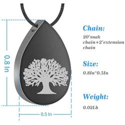LYFML Teardrop Cremation Jewelry Urn Necklace for Ashes Engraved Tree of Life, Memorial Pendant Made of Titanium Steel, Support for Customization