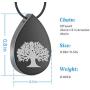 LYFML Teardrop Cremation Jewelry Urn Necklace for Ashes Engraved Tree of Life, Memorial Pendant Made of Titanium Steel, Support for Customization