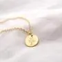 LOYATA Coin Necklace Gold Month Birth Flower Disc Pattern Engraved Pendant 14K Gold Filled Dainty Chain Personalized Floral Jewelry Gift for Women