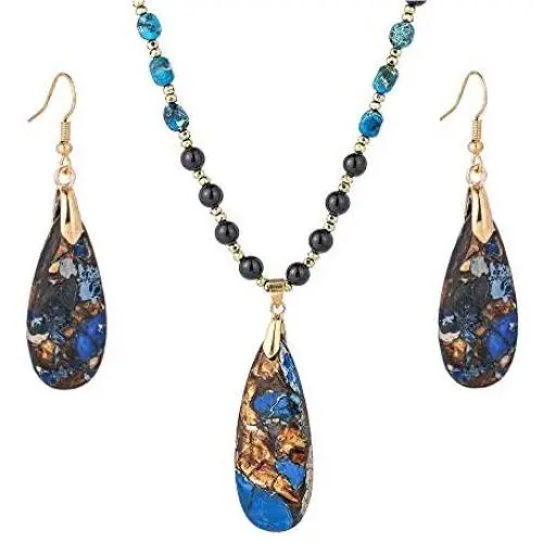 Plumiss Women Handmade Natural Stone Bead Pendant Necklace and Earrings Set Collection