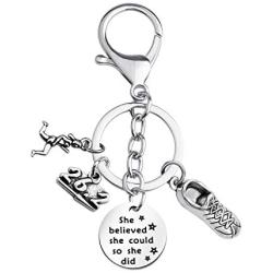 FUSTMW Runner Gifts Marathon Gift Runner Keychain Marathon Jewelry Running Gifts She Believed She Could 13.1 26.2 Keychain Marathon Gift for Her