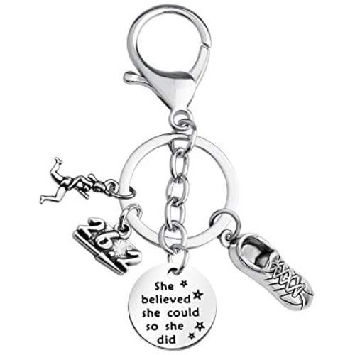 FUSTMW Runner Gifts Marathon Gift Runner Keychain Marathon Jewelry Running Gifts She Believed She Could 13.1 26.2 Keychain Marathon Gift for Her