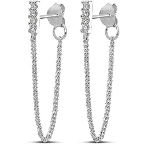 Highstreet .925 Sterling Silver dangling drop chain earrings for women | elegant design | hypoallergenic | light and easy on the ear for all day use