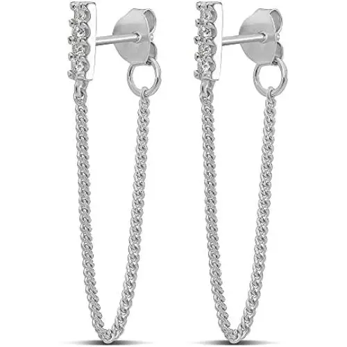Highstreet .925 Sterling Silver dangling drop chain earrings for women | elegant design | hypoallergenic | light and easy on the ear for all day use Highstreet .925 Sterling Silver dangling drop chain earrings for women | elegant design | hypoallergenic | light and easy on the ear for all day use