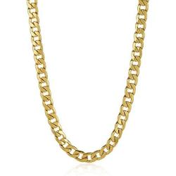 The Bling Factory Mens 11.9mm 24k Yellow Gold Plated Stainless Steel Flat Cuban Link Curb Chain Necklace