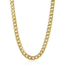 The Bling Factory Mens 11.9mm 24k Yellow Gold Plated Stainless Steel Flat Cuban Link Curb Chain Necklace