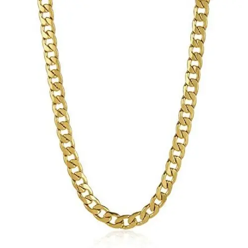 The Bling Factory Mens 11.9mm 24k Yellow Gold Plated Stainless Steel Flat Cuban Link Curb Chain Necklace The Bling Factory Mens 11.9mm 24k Yellow Gold Plated Stainless Steel Flat Cuban Link Curb Chain Necklace