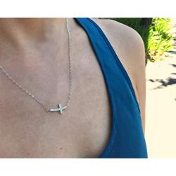 EFYTAL Small Cross Necklace for Women and Girls, Christian Gifts for Easter, First Communion, Confirmation, Baptism, Sterling Silver Sideways CZ, Tiny Pendant Jewelry, Religious Gift for Catholic Birthday
