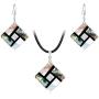 FM FM42 Womens Shell Rhombus Square Rectangle Teardrop Oval Shape Charm Drop Hook Earrings Pendant Necklace Jewelry Set