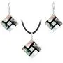 FM FM42 Womens Shell Rhombus Square Rectangle Teardrop Oval Shape Charm Drop Hook Earrings Pendant Necklace Jewelry Set