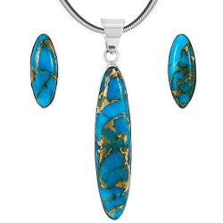 925 Sterling Silver Matching Pendant & Earrings Set Genuine Gemstones 20'' Necklace