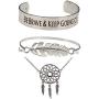 Solememo Vintage Retro Bohemian Design Antique Silver Tone Bracelet Set, Be Brave Feather and Dreamcatcher Set of 3 Bangles, Friendship Gift