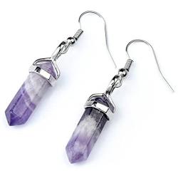 JOVIVI Womens Natural Amethyst Aventurine Opalite Crystal Chakra Pendant Earrings Set