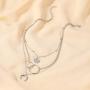 Moon World Map Pendant Necklace Boho Lariat Circle Multilayer Crescent Necklace Chain Jewelry for Women Girls (Silver)