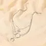 Moon World Map Pendant Necklace Boho Lariat Circle Multilayer Crescent Necklace Chain Jewelry for Women Girls (Silver)