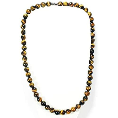 Auras by Osiris - Tiger Eye Beaded Necklace For Men - World Class Durability & Magnetic Clasp - Good Luck - Confidence - Handmade in USA Tiger Eye 10mm)