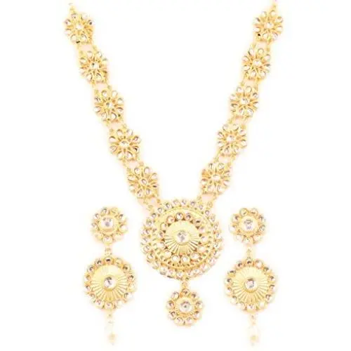 Touchstone Indian Bollywood Gorgeous Intricate Workmanship Mughal White Colorful Rhinestone Crystal Wedding Designer Jewelry Choker Necklace Set in Gold and Silver Tone for Women.
