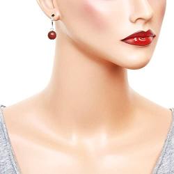 Falari 10mm Round Natural Stone Earring High Polished Rhodium Leverback