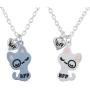 Lux Accessories Silvertone White Pink Kitty Cat BFF Best Friends Necklace Set