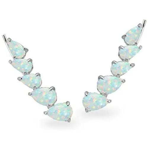Sterling Silver Genuine or Synthetic Gemstone Teardrop Curved Climber Crawler Earrings