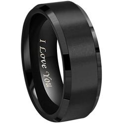 CROWNAL 4mm 6mm 8mm Black/Silver/Gunmetal/Gold Tungsten Wedding Couple Bands Rings Men Women Matte Brushed Finish Center Engraved I Love You Size 4 to 17