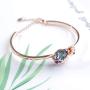AOBOCO Sterling Silver Blue Purple Rose Flower Heart Bangle Bracelet Embellished with Crystals from Austria, Fine Anniversary Birthday Rose Flower Jewelry Gifts for Wife Girlfriend Daughter Mom