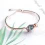 AOBOCO Sterling Silver Blue Purple Rose Flower Heart Bangle Bracelet Embellished with Crystals from Austria, Fine Anniversary Birthday Rose Flower Jewelry Gifts for Wife Girlfriend Daughter Mom