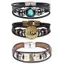 CHUYUN 3 Pcs 12 Zodiac Constellation Bracelets Set for Women Stainless Steel Beaded Leather Cuff Bangle Retro Jewelry