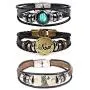 CHUYUN 3 Pcs 12 Zodiac Constellation Bracelets Set for Women Stainless Steel Beaded Leather Cuff Bangle Retro Jewelry